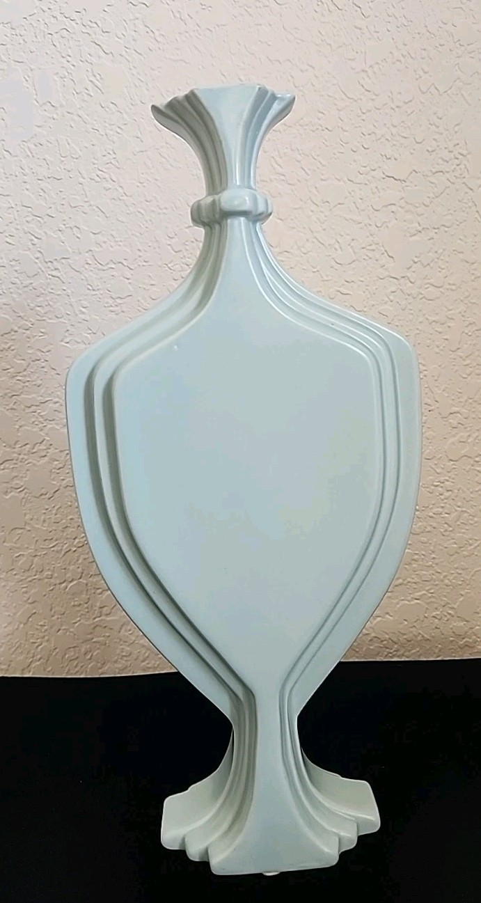 Global Views Classic Art Deco Powder Blue 3D Urn Vase 6.5 x 14 Inches