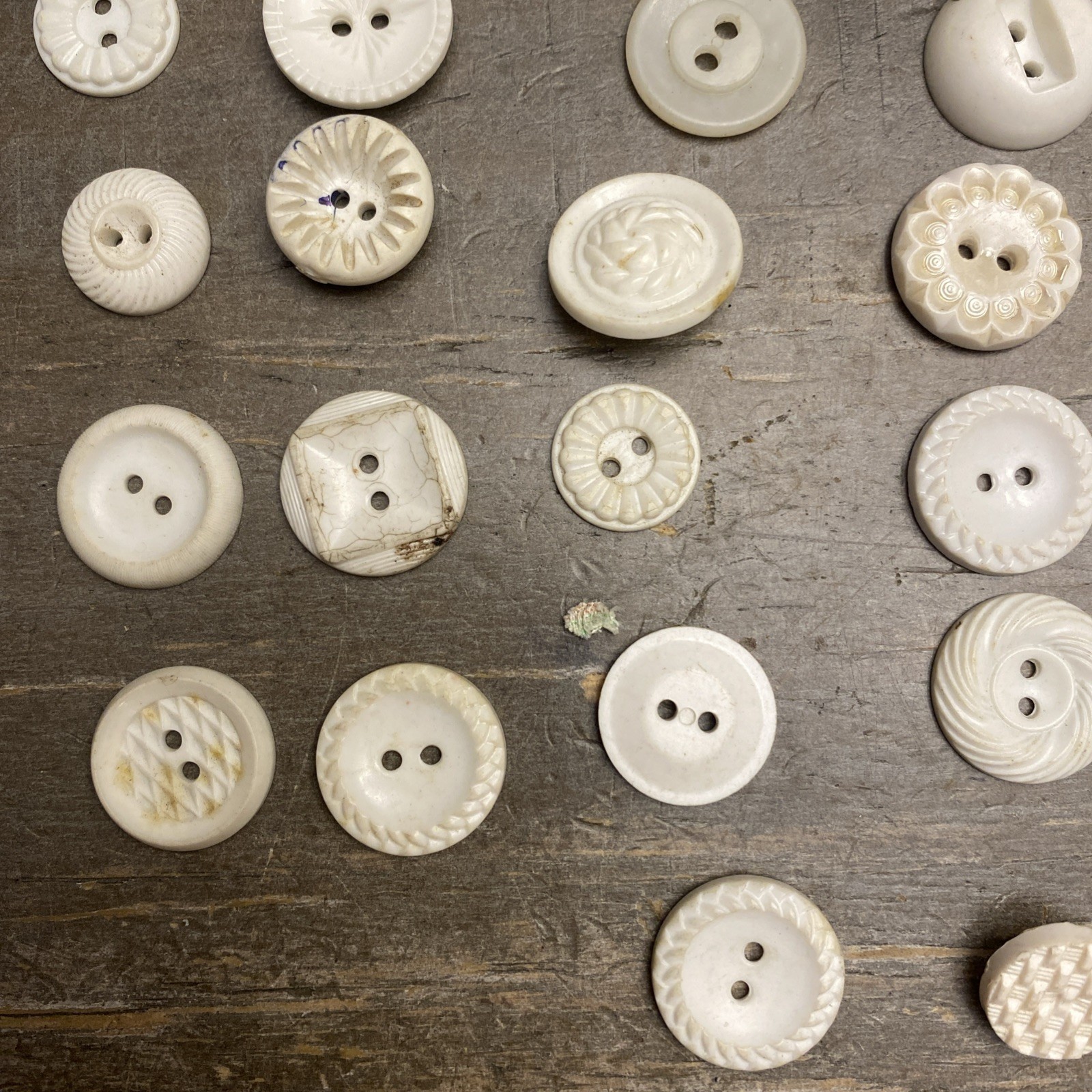 69 Vintage White & Ivory Buttons Mixed Shapes Early Plastic Sewing Lot