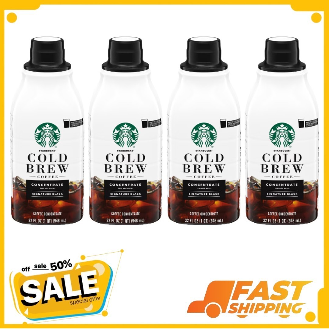 (4 pack) Starbucks Signature Black, Cold Brew Coffee Concentrate, 32 fl oz