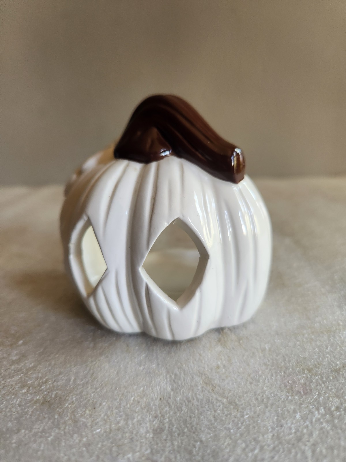 3 Ceramic Pumpkin-Shaped Candle Holders • Blue White Gray 3¼” T 3½” L Halloween