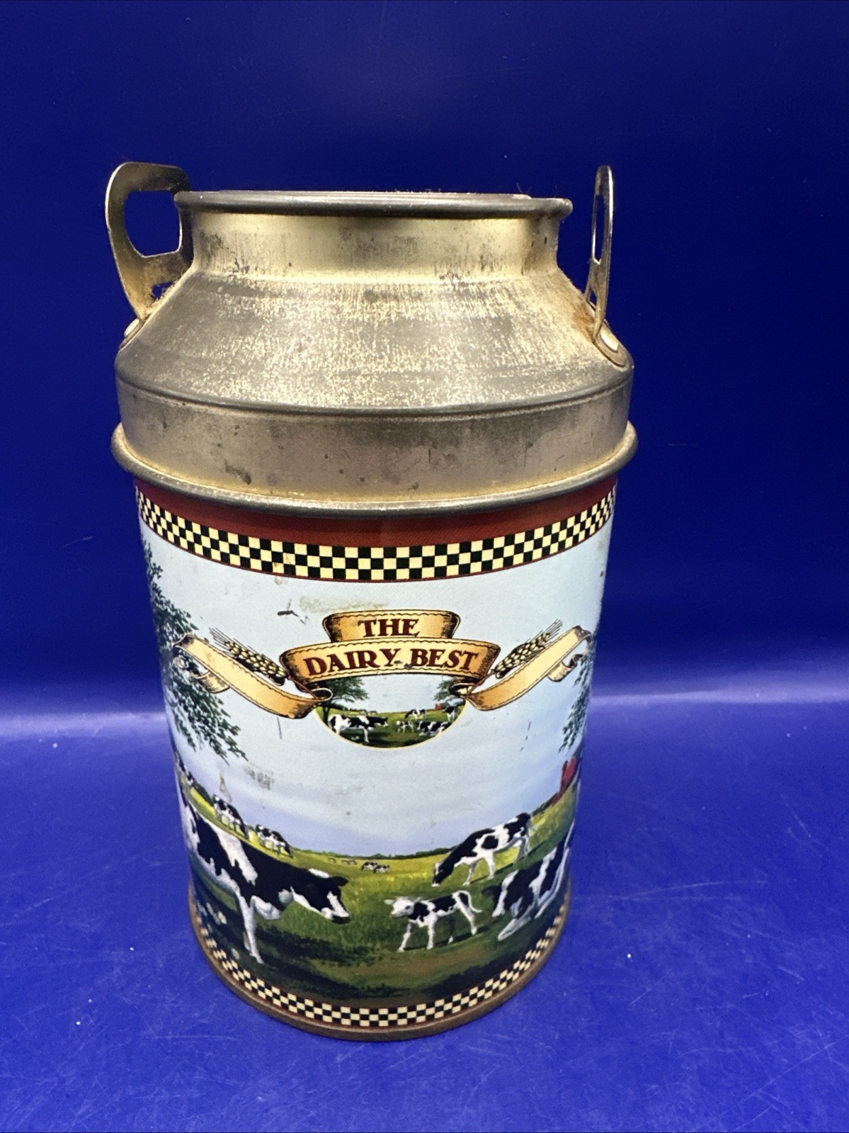 Our Dairy Best Decorative Milk Can Tin with Cows & Calves on Pasture 6″ Tall