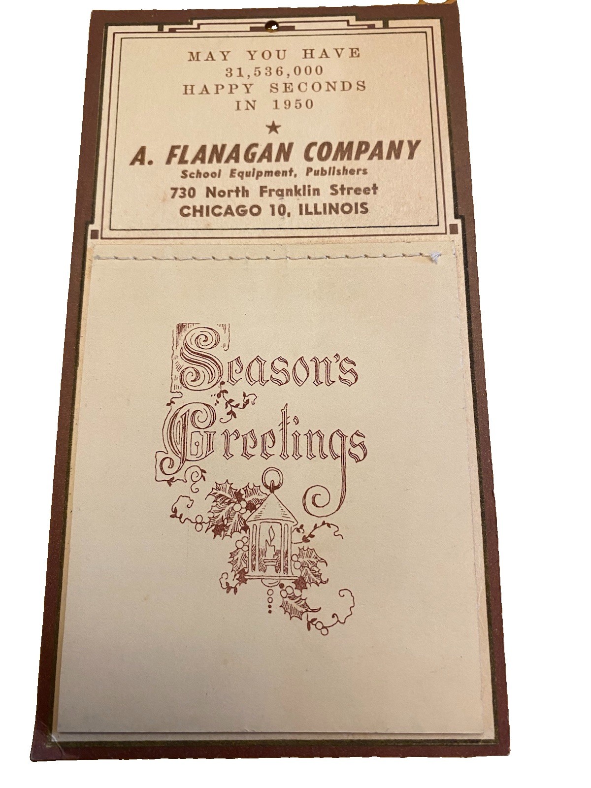 VINTAGE 1950 DESK CALENDAR Seasons Greetings A Flanagan Company School Equip