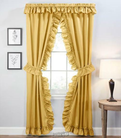 Stacey 54″Wx63″L Light Filtering Ruffled Panel Pair Set Yellow Polyester/Cotton