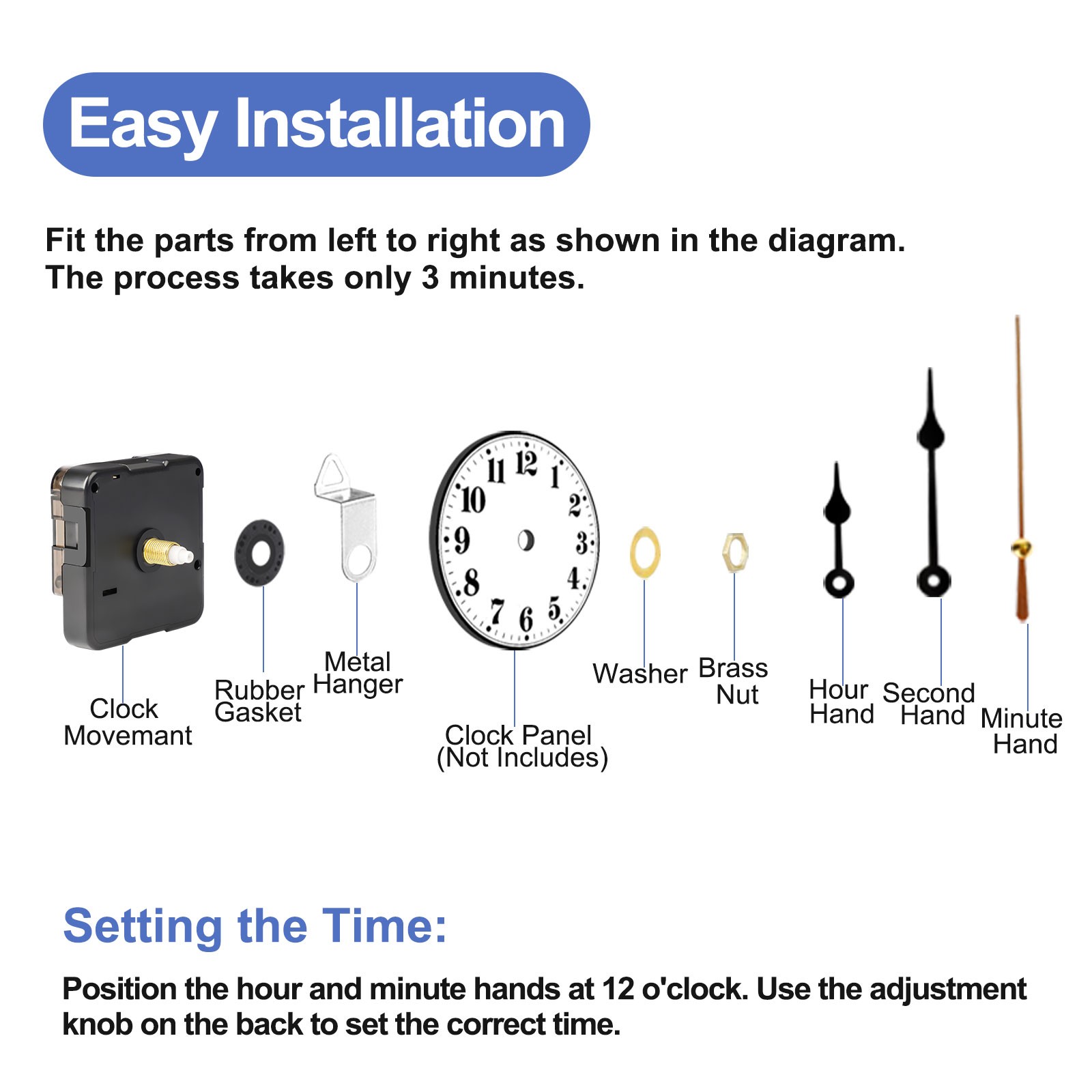 3PCS Silent Quartz Clock Movements Mechanism Kit w/8 Hands DIY Repair 16/20/23mm