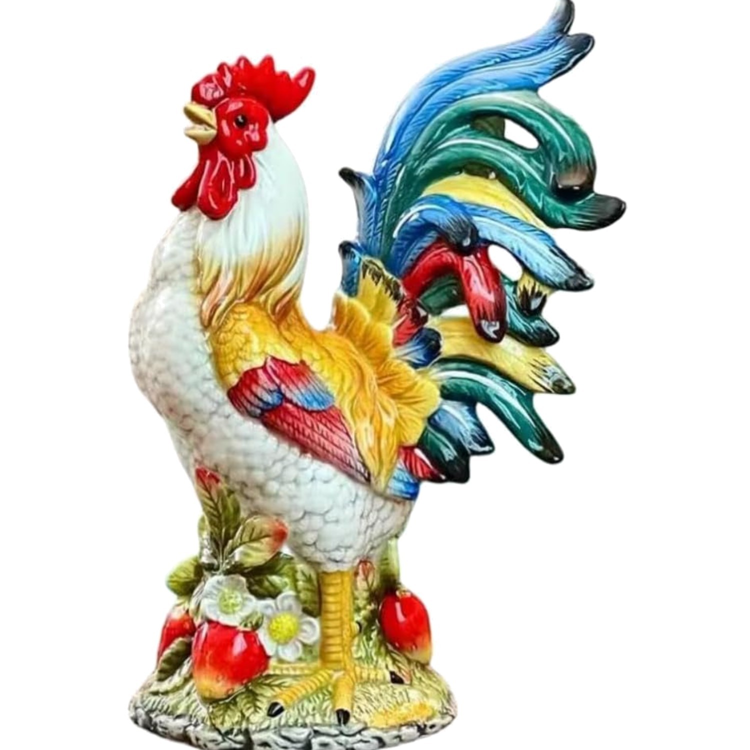 Ceramic Collectible Figurines Statue，3D Hand-Painted Large Strawberry Rooster…