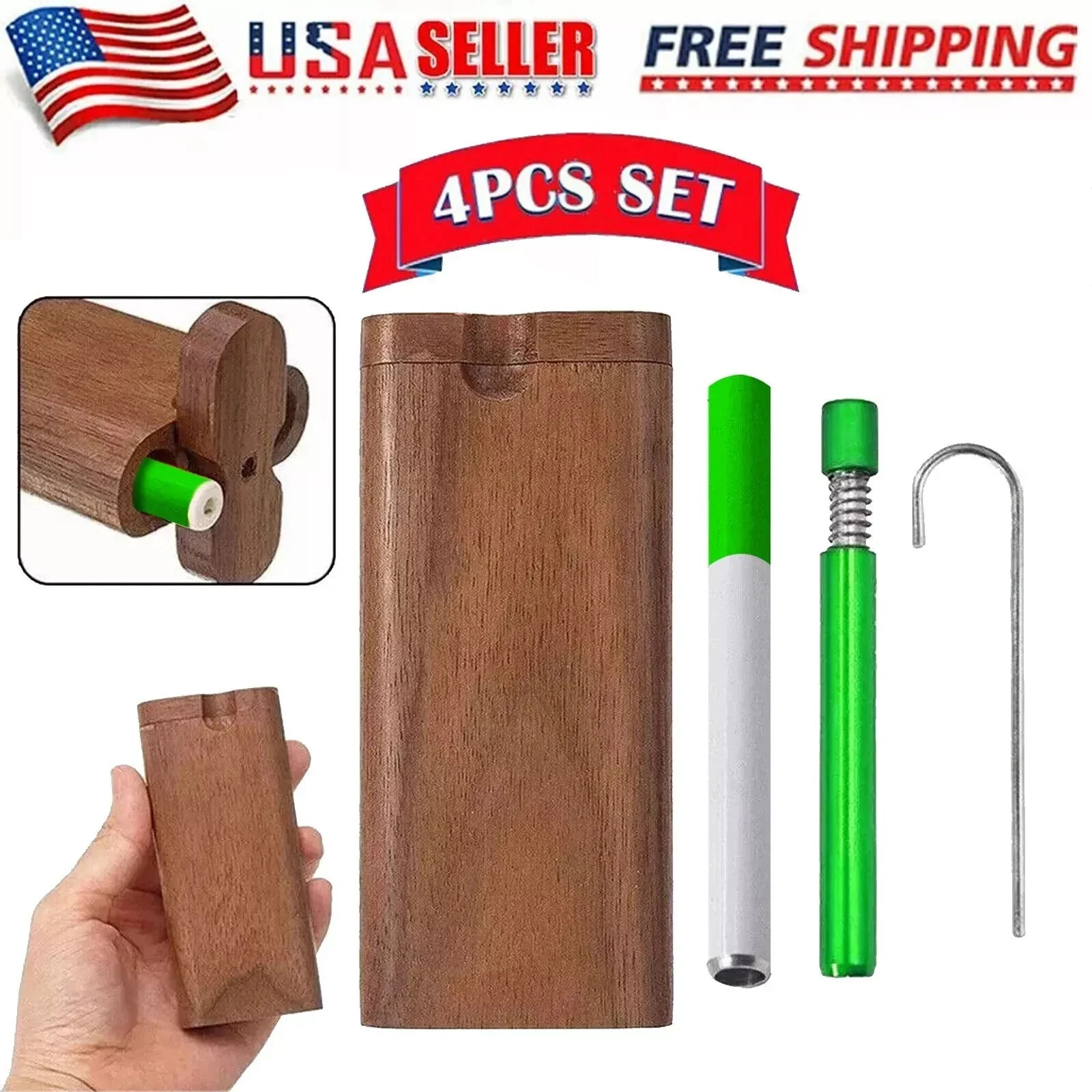 Wooden Dugout Pipe Self Cleaning Metal Bat Poker Smoking Pipe One Hitter Kit G