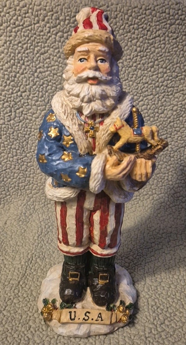 Holiday Treasures Collectible Santa Patriotic Christmas Figurine 9.5″ USA W/BOX