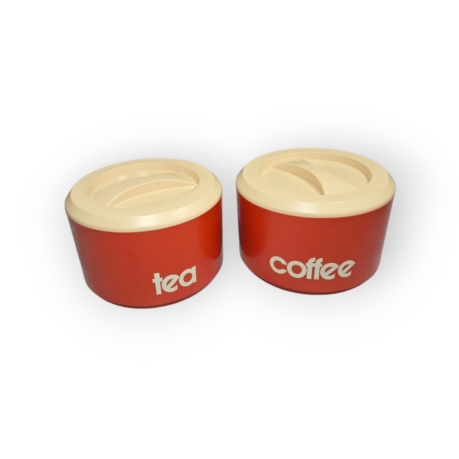Vintage Sterilite No. 840 Round Coffee And Tea Canister Storage Set Orange 70’s