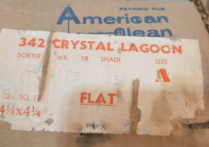 Vtg American Olean Ceramic Tile: Crystal Lagoon Flat 4.25″ X 4.25″ NOS