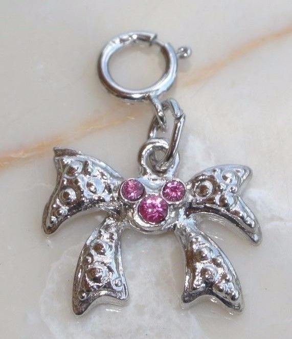 Minnie Mouse ‘Bow Charm’ STERLING SILVER ‘Pink Sapphire’ Mickey Ears DISNEY 925