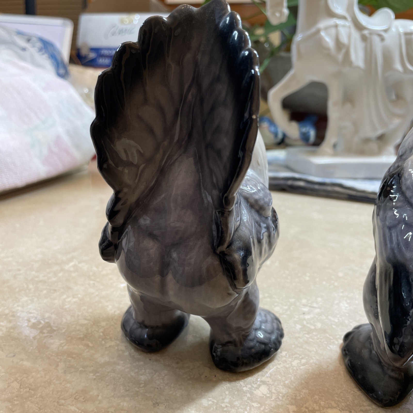 Vintage Royal Copley Rooster And Hen Figurine’s. Porcelain. Bell Bottoms. Nice.