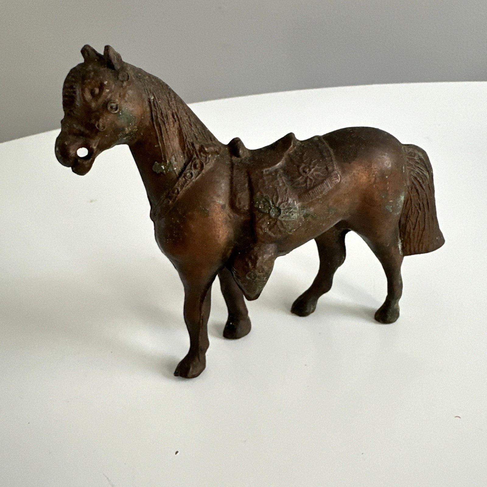 Vintage Pot Metal Horse Figurine Brass Bronze Copper Color 6″ Long USA