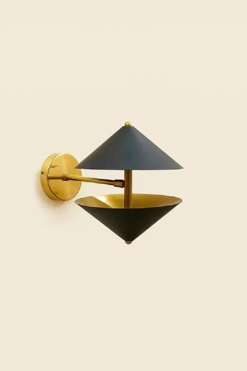 Mid Century Italian Stilnovo Brass Wall Sconce Cone Shade Wall Light Fixture