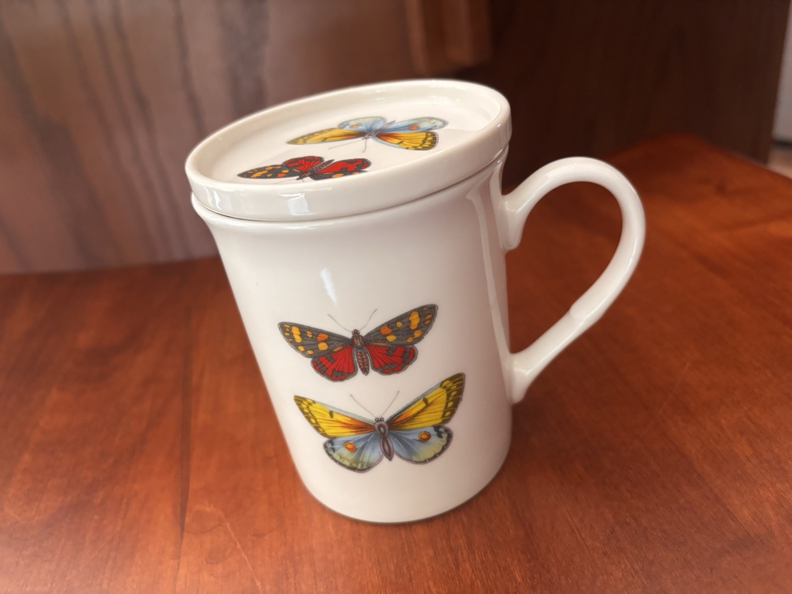 Portmeiron Botanic Garden Harmony Bright Butterfly Mug With Lid For Coaster, Bag