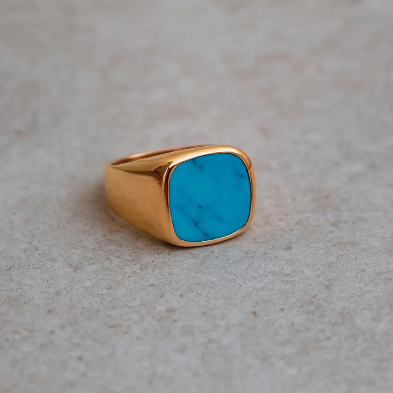 Cushion Turquoise Gemstone 18K Yellow Gold Over Men’s Signet Ring Size 8-17 RARE