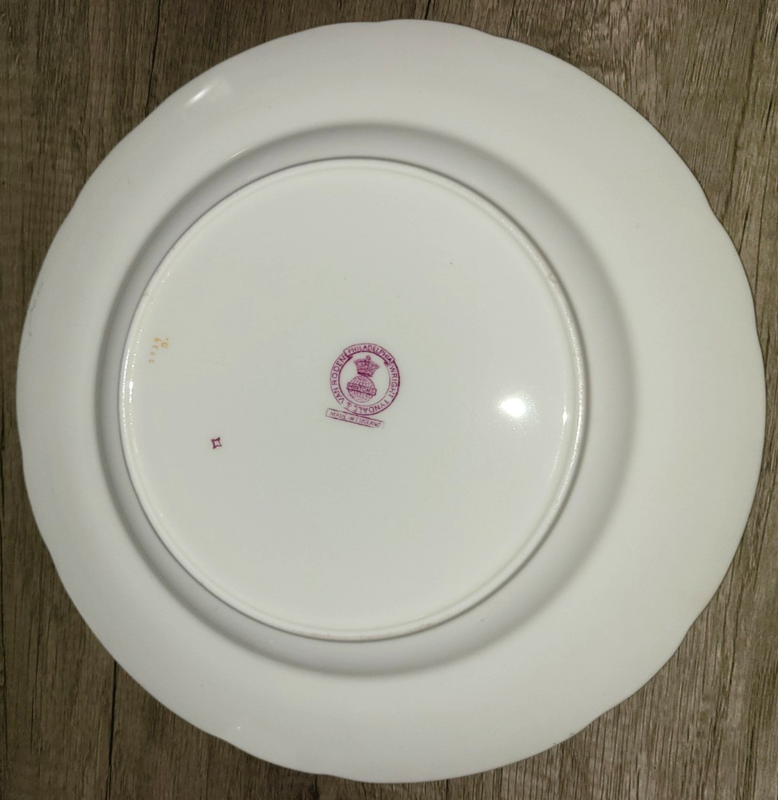 Antique Minton Cuckoo floral pattern scalloped edge dinner plate, MARKING