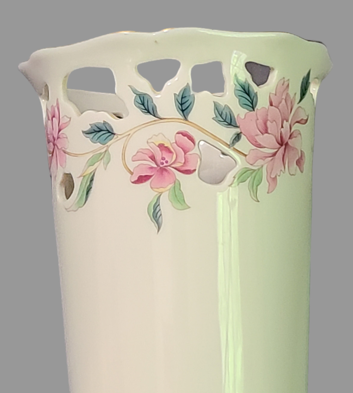 Lenox Painted Flowers Pierced Top Fine Porcelain Vase 8.5” High USA