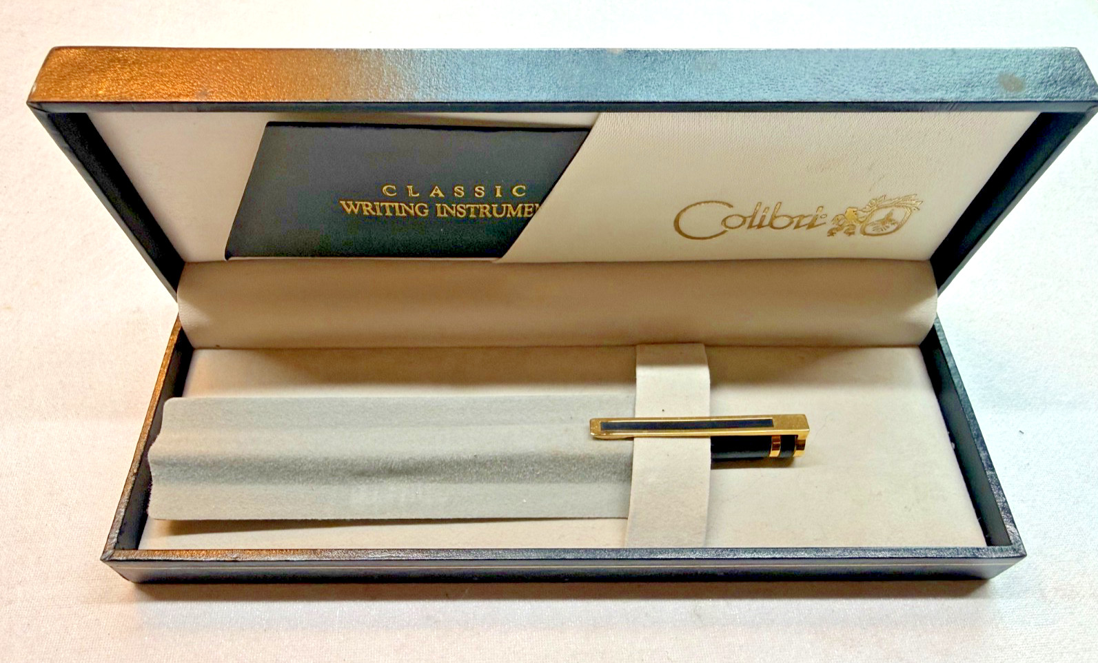 Vintage Colibri Classic Ball Point Pen Black Gold w/ Case Made in USA