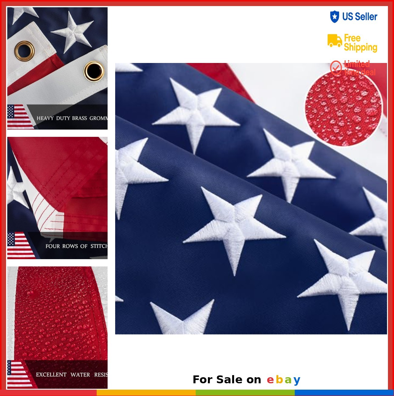 American Flag 8×12 Ft Heavy Duty Nylon Outdoor All Weather Embroidered Stars