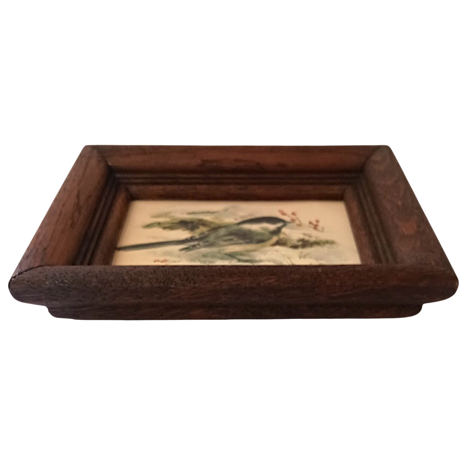 Vtg Mini Framed Chickadee Bird Print Rustic Wood Frame Cottagecore Cabin Decor