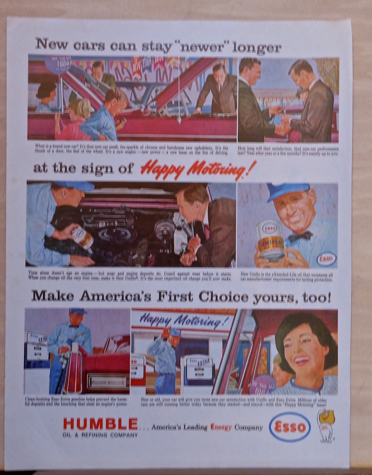1963 magazine ad for Humble, Esso – New Cars stay new longer, Happy Motoring