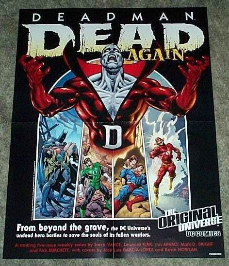 2001 Deadman poster:DCU Batman,Robin,Flash,Green Lantern,Superman,JLA,Dead Again