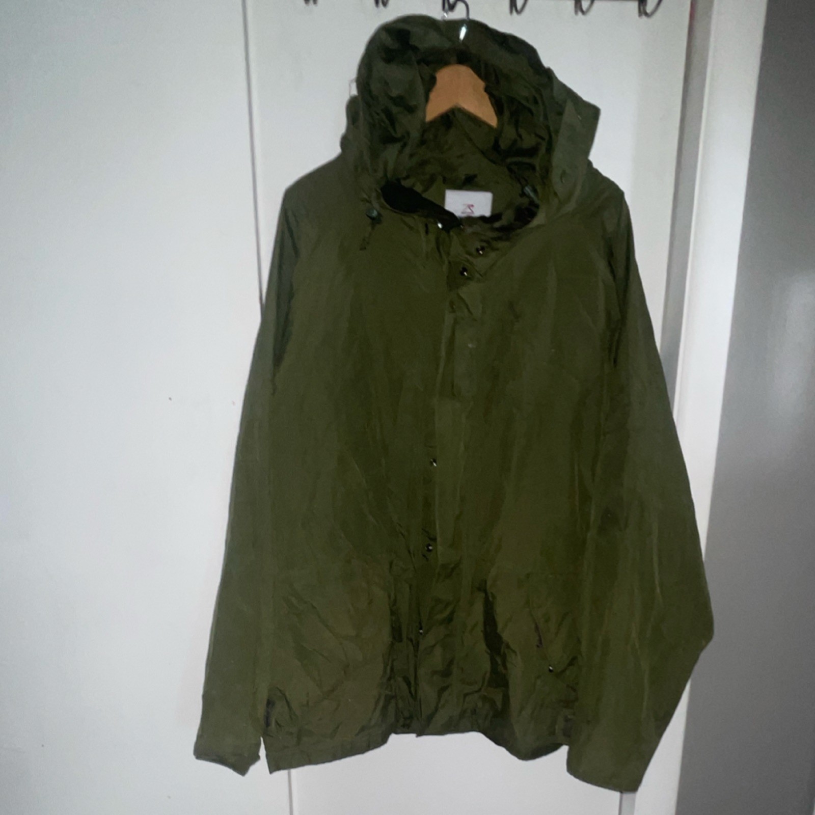 W.T. Weather Parka Military Olive Green Hooded Jacket XL Nylon Polyester