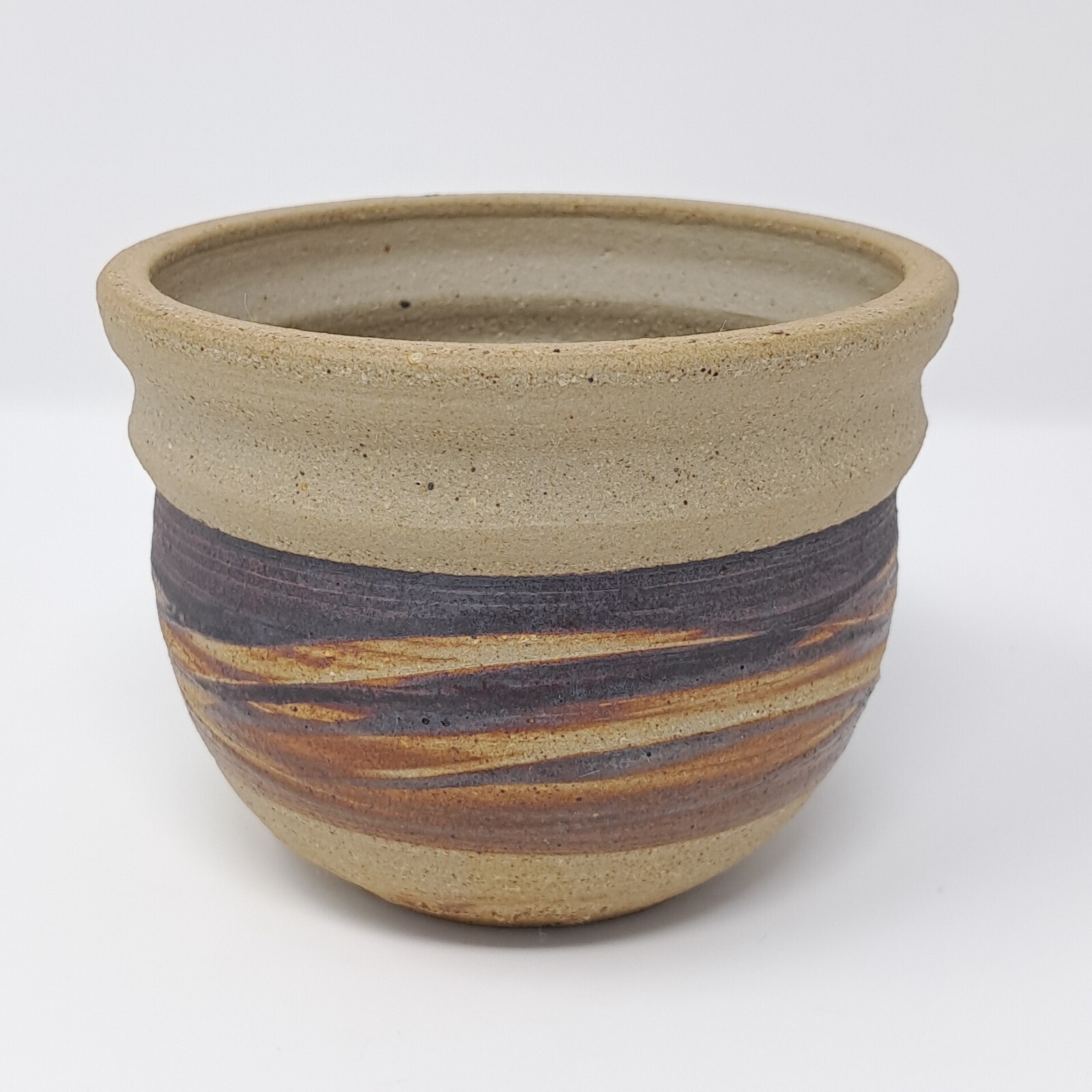 Clay Vase Native American style Gray w/ Purple & Brown Stripes succulent planter