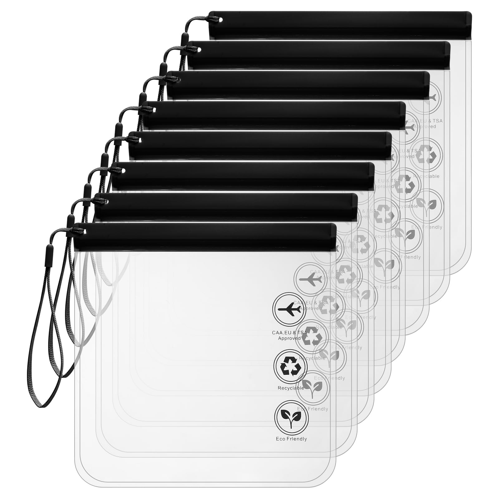 cobee 8 Pack TSA Approved Clear Toiletry Bags, 20 x 20cm/7.87 x 7.87in, Black