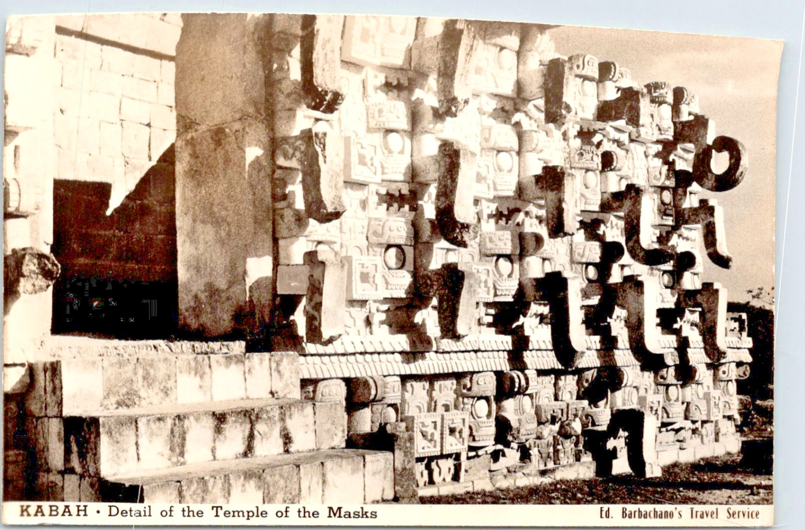 Mayan Pyramid Ruins Temple of Masks Yucatan Mexico RPPC Antique Archaeology 1934