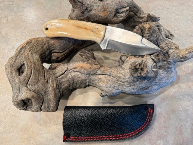 Custom Made D2 Tool Steel Belt/ hunting Knife & sheath white bone handle