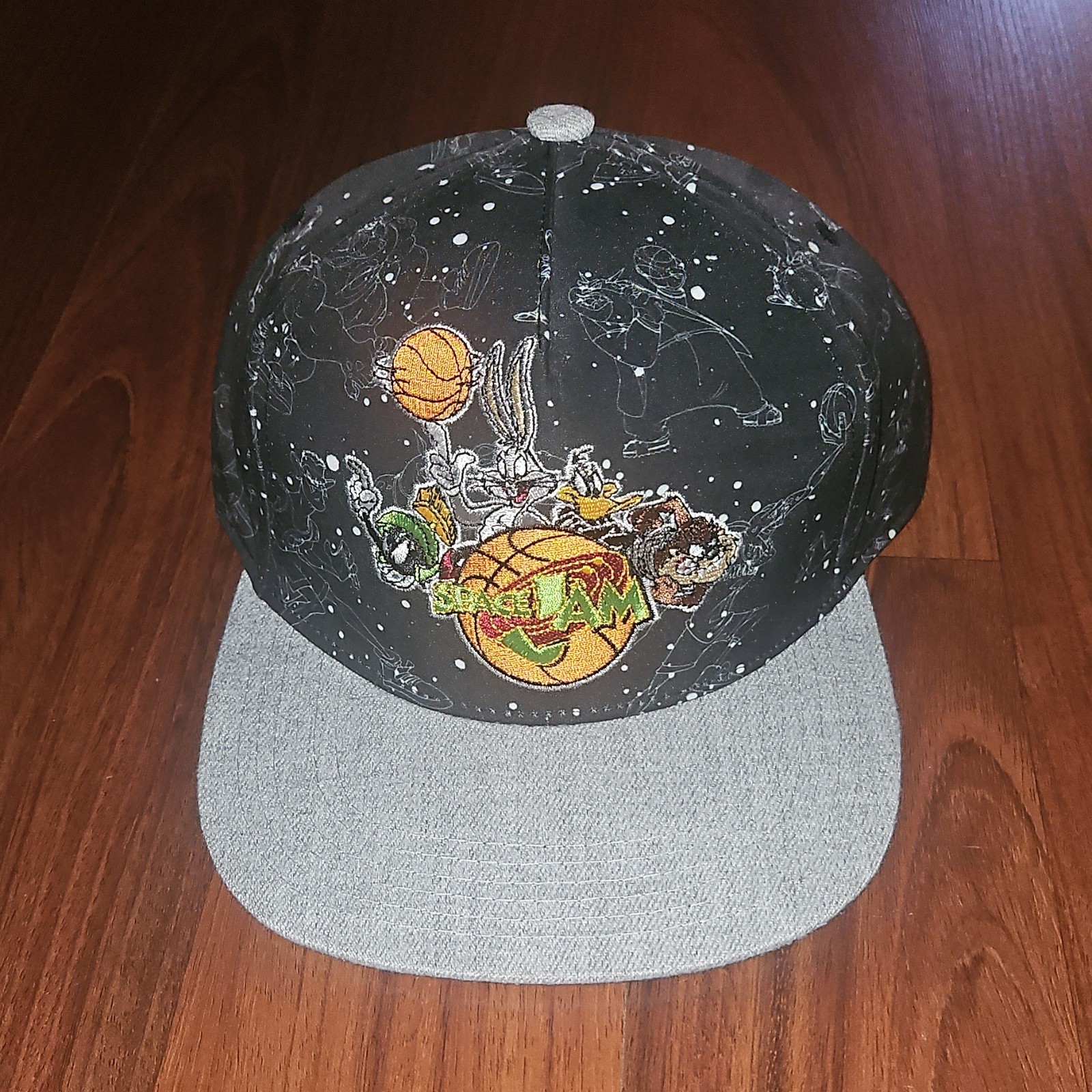 Vintage Space Jam Looney Tunes Characters Adjustable Snapback Hat Black Gray