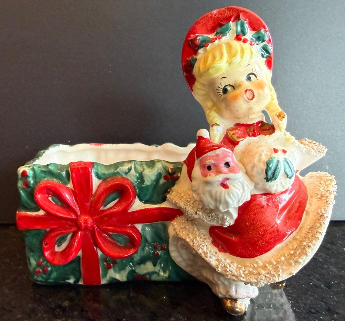 VTG Geo Z Lefton 024 Christmas Spaghetti Girl Santa Mask Planter, Japan (D245)