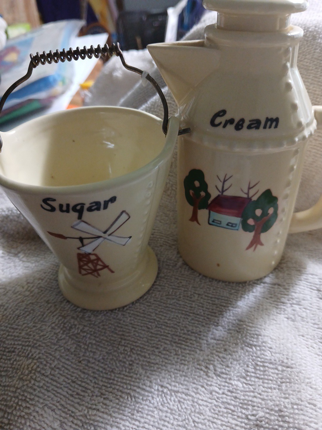Ceramic Glossy Yellow Creamer Sugar Bowl Stand Salt Shakers Japan