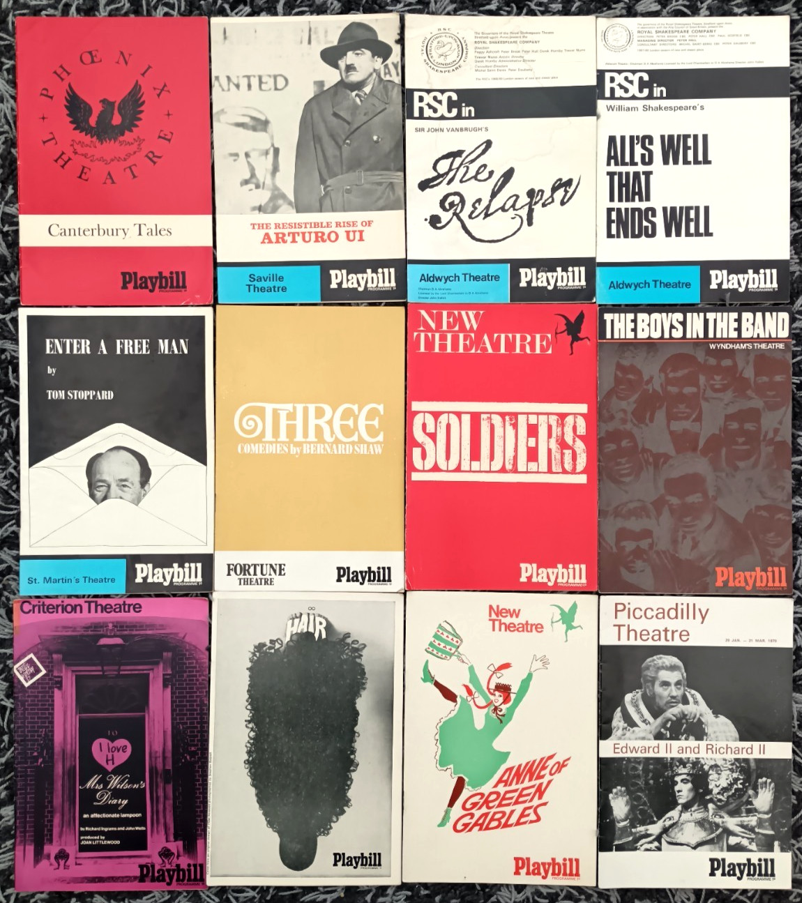 Joblot Of 12 Playbill Theatre Souvenir Programmes Hair, Soldiers, Three 1960s b