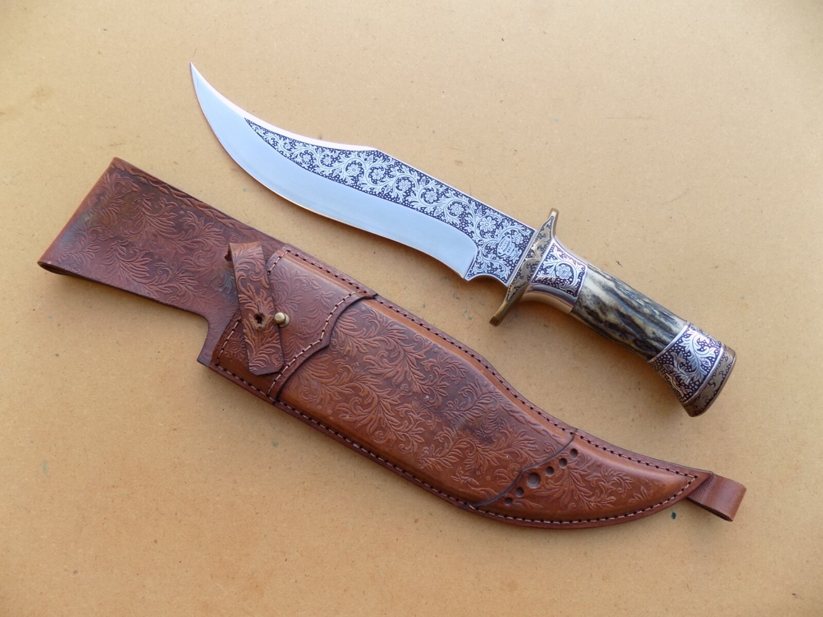 Teddy Kardin Indonesia Large Stag Handle Custom Bowie Knife