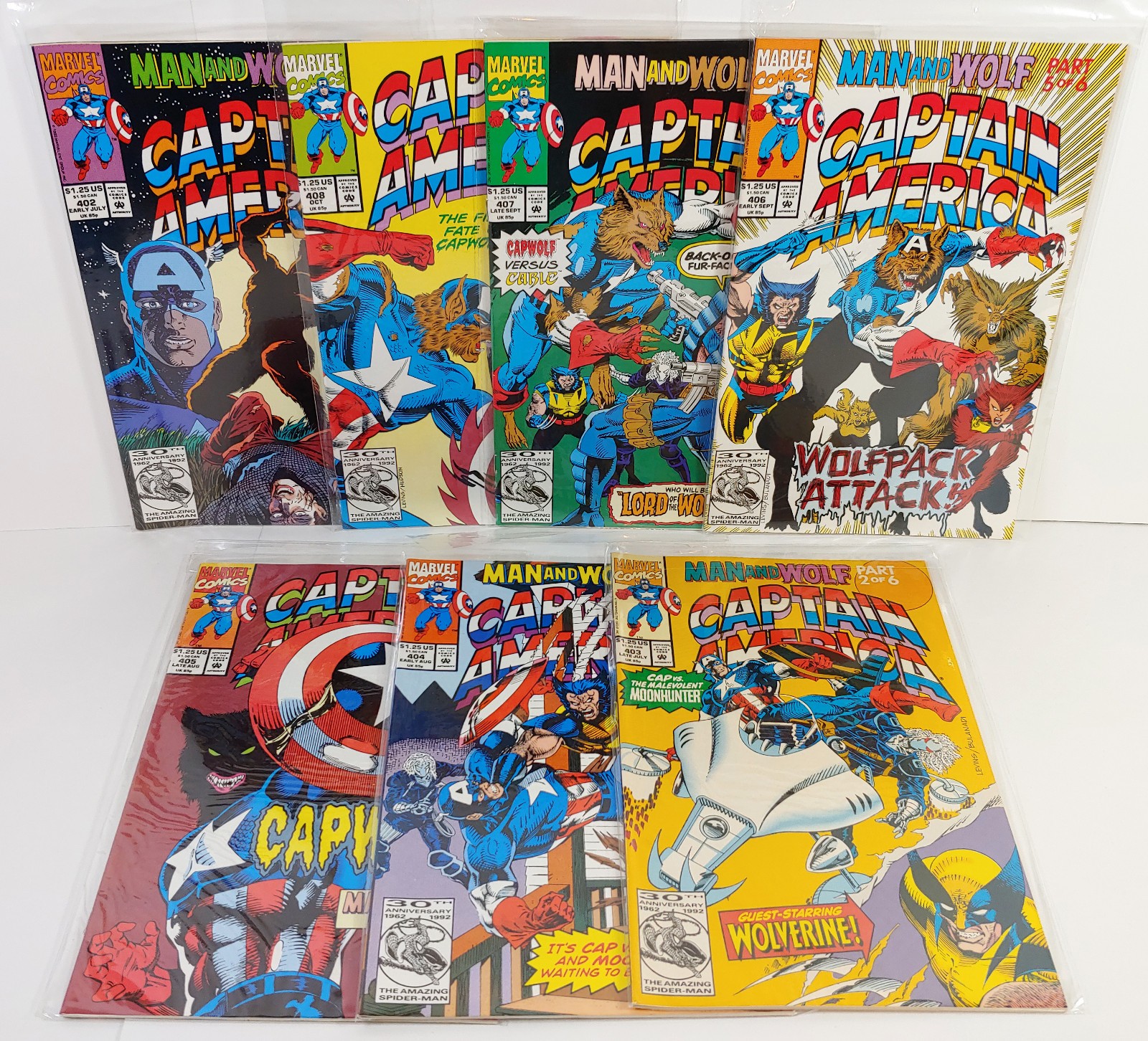 Captain America #402-408 Complete Capwolf Man and Wolf Marvel Comics Lot 1992 VF