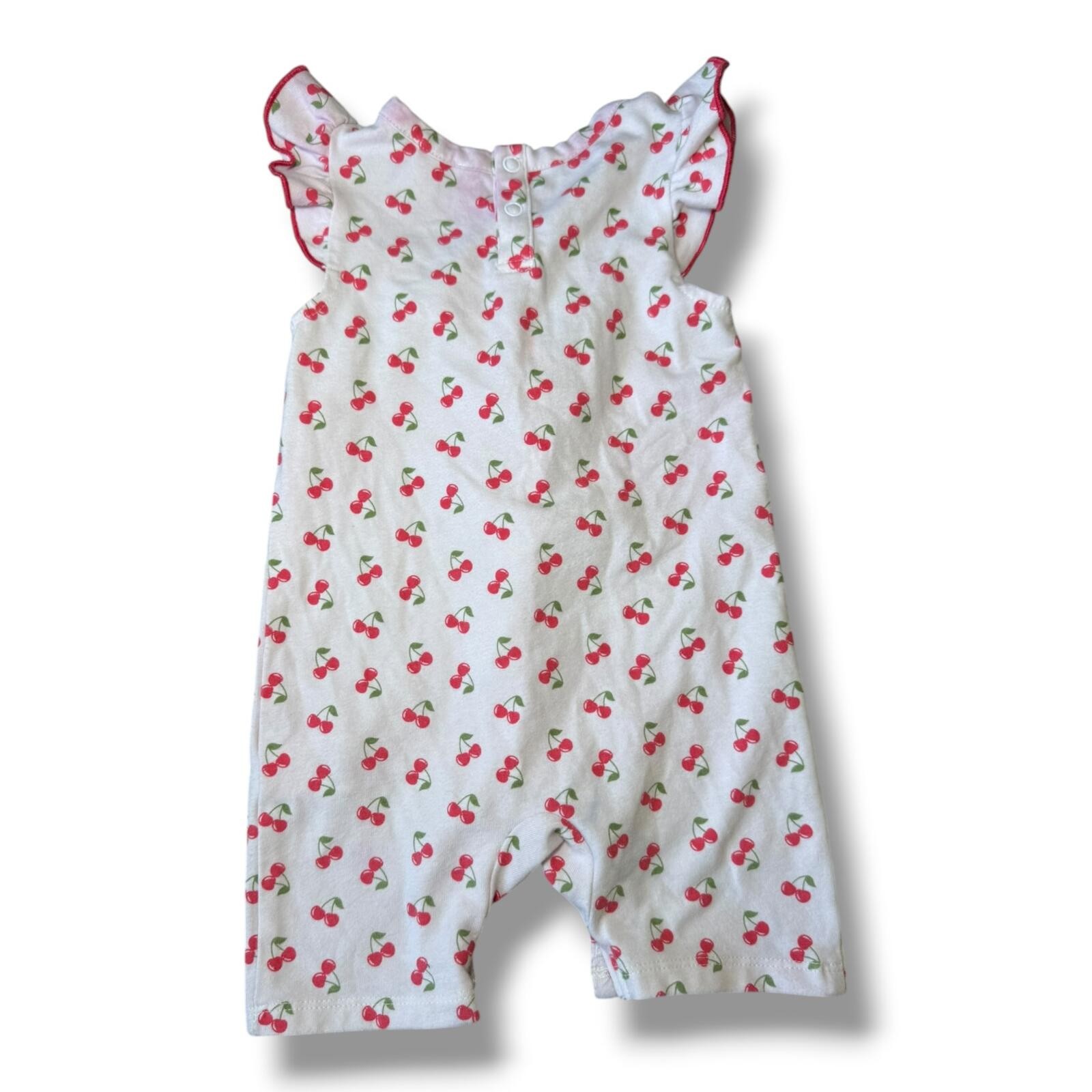 Splendid Cherry One Piece Red Ruffle Cotton Blend 3/6 Months Girls Snaps EUC