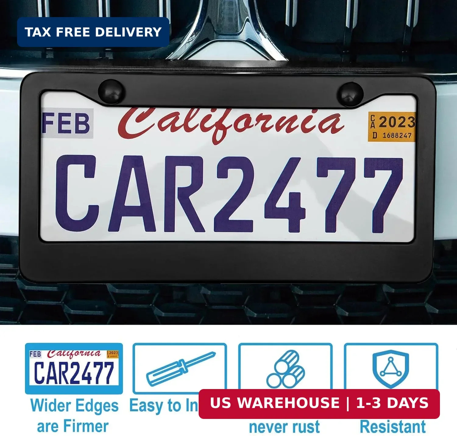 2PCS Matte Black License Plate Frames, 2 Holes Solid Aluminum License Plate Hold