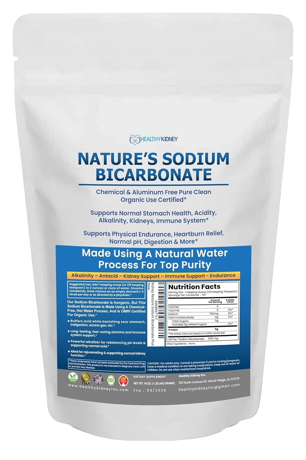 Nature’S Sodium Bicarbonate Organic Use Aluminum Free Baking Soda. No Chemical P