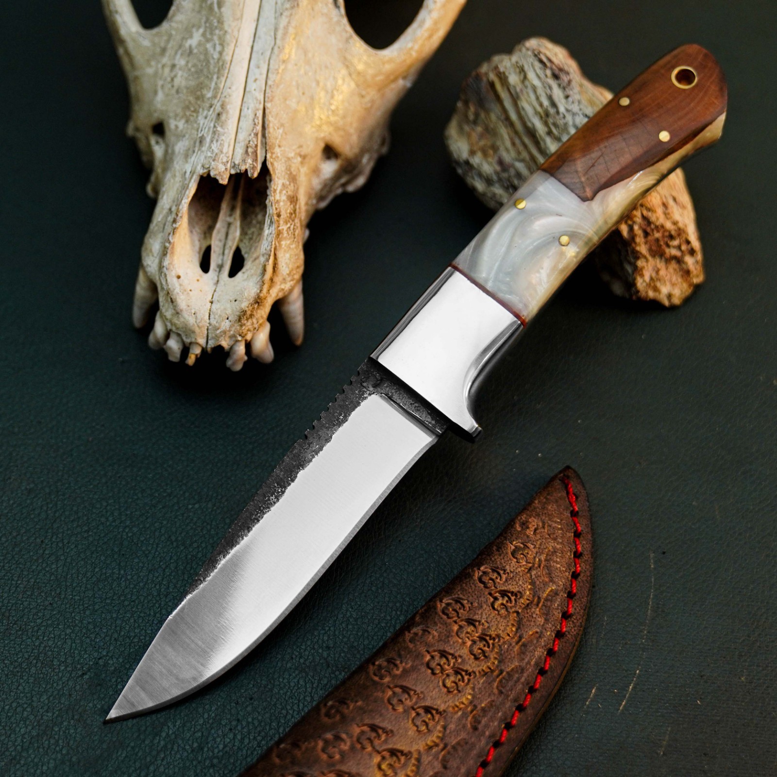 8.7″ Drop Point Skinner Knife Stainless Steel Hunting Blade with Wood Handle