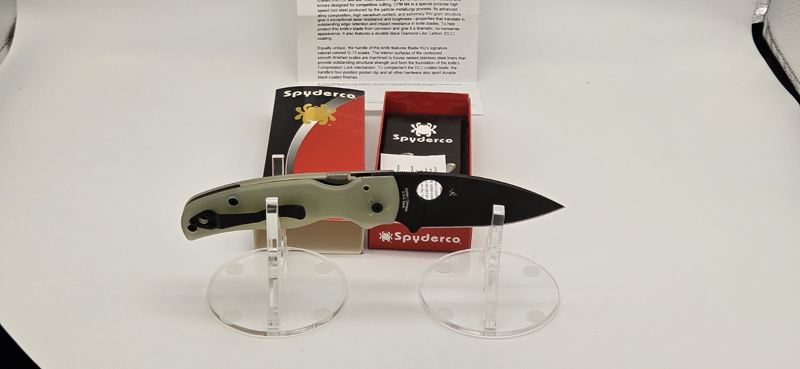 NEW Spyderco Shaman DLC coat CPM M4 Blade Natural Jade G10 Scales C229GM4PBK