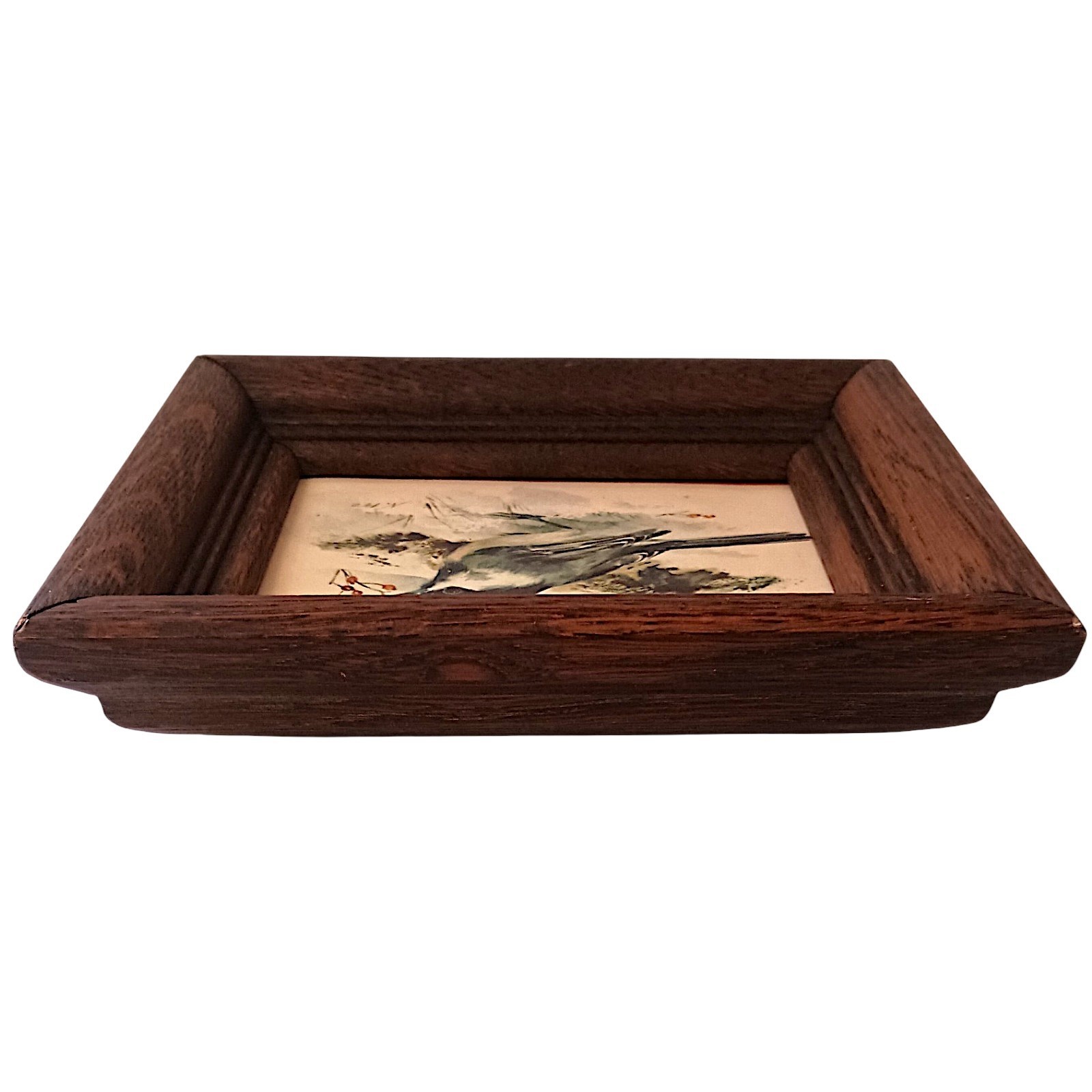 Vtg Mini Framed Chickadee Bird Print Rustic Wood Frame Cottagecore Cabin Decor