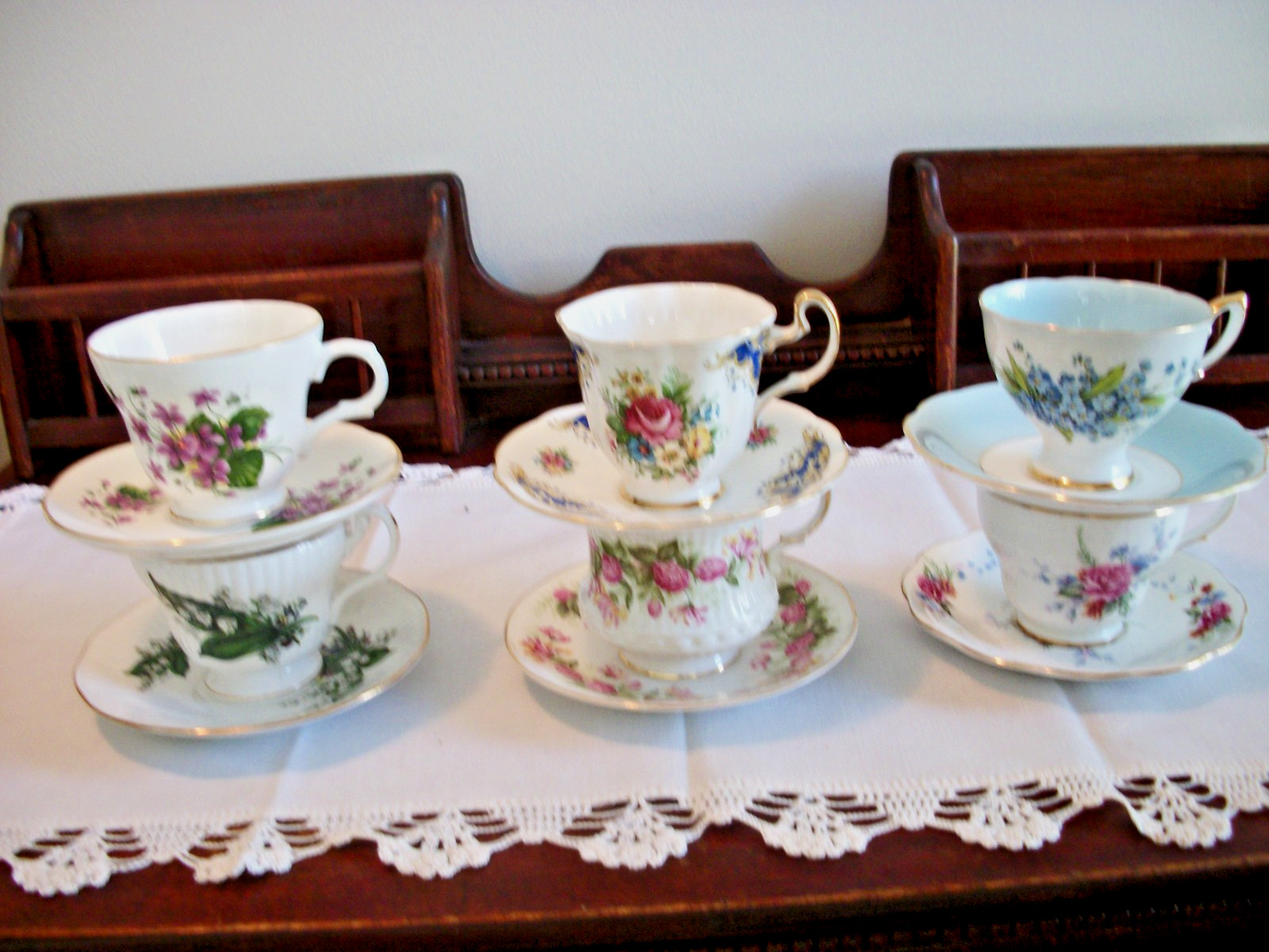 Mismatched Teacup Saucers Lot 6 Bone China Rosina, Royals Adderley, Standard +