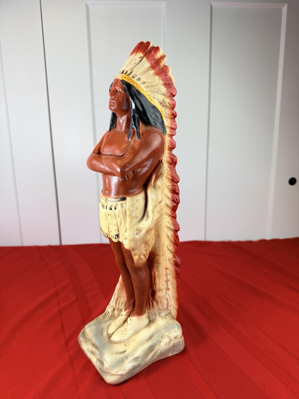 Vtg 17.5” Chalkware Native American Indian Chief Statue Cigar Store Figure Large