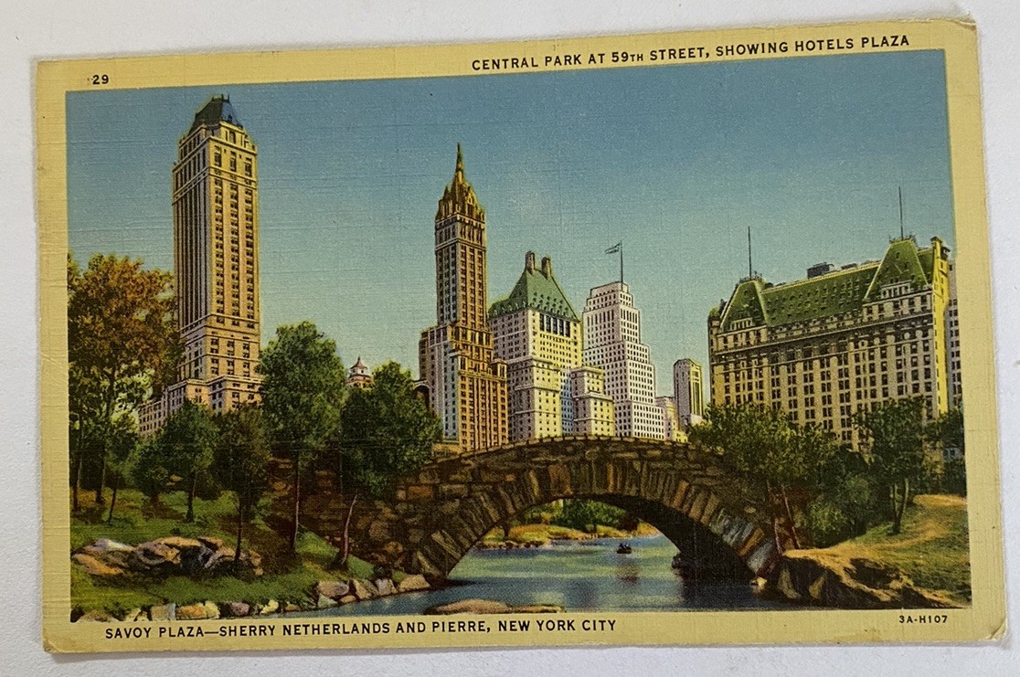 Vintage Linen Postcard c1943 ~ Central Park at 59th Street~ New York City NY NYC