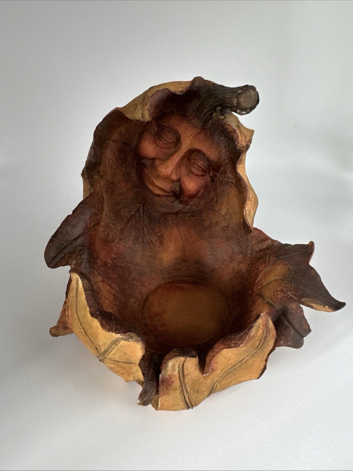 Vtg 1997 Oak Leaf Man Face Candle Holder Home Fall Decor Votive Anthropomorphic