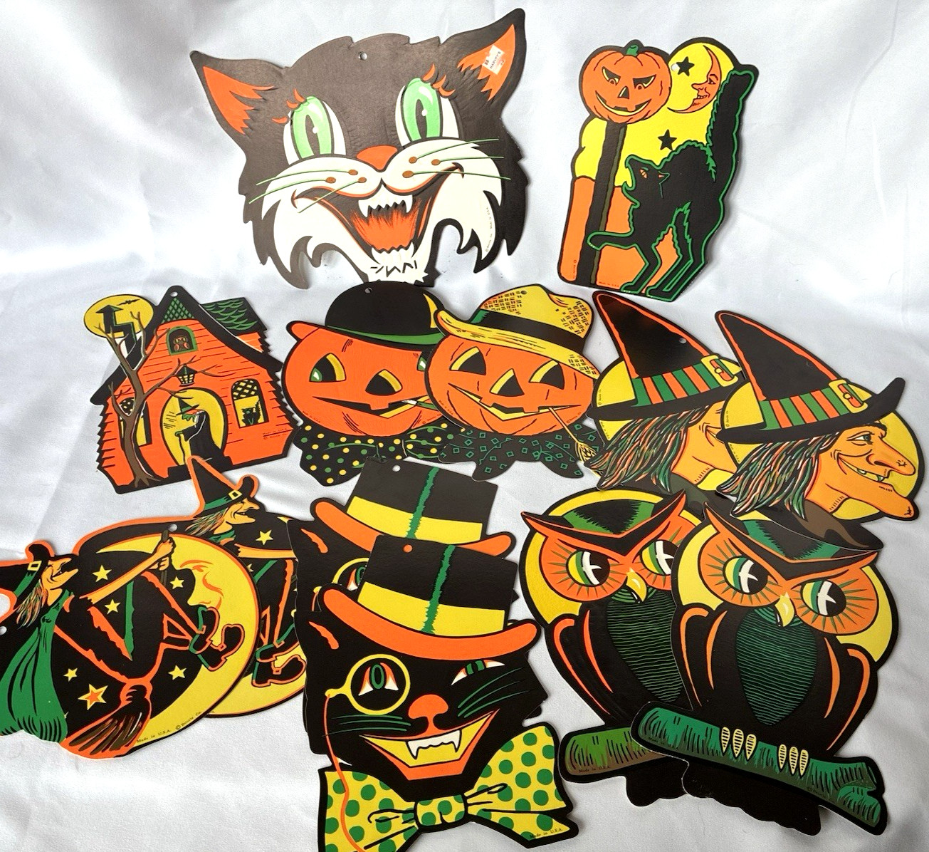 Lot of 13 Halloween BEISTLE Die Cut Decorations Cat Witch Owl Scarecrow Pumpkin