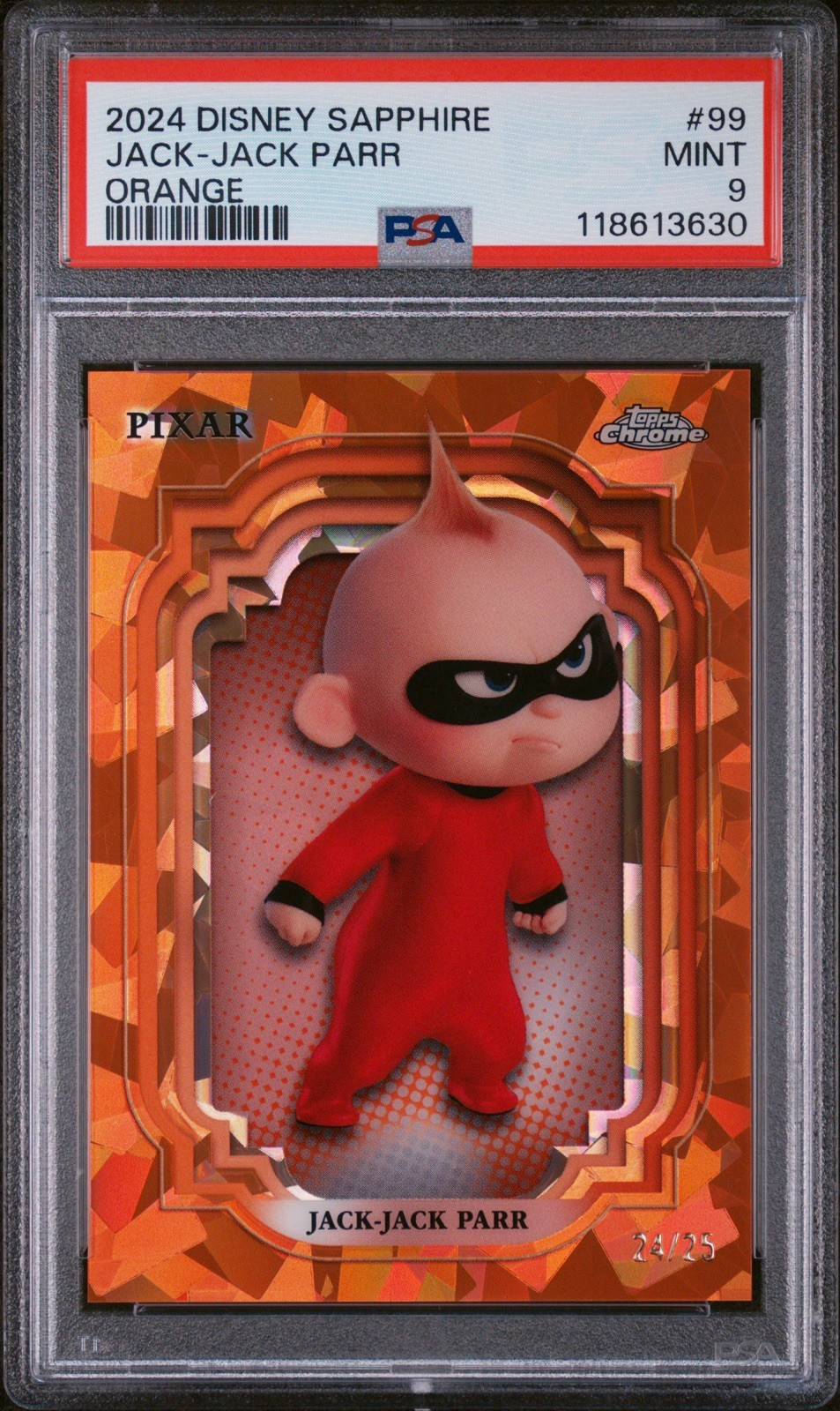 JACK-JACK PARR 2024 TOPPS CHROME DISNEY SAPPHIRE ORANGE /25 #99 PSA 9