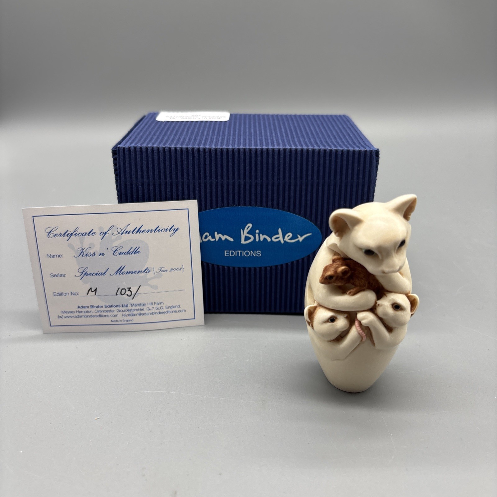 Harmony Kingdom Artist Adam Binder KISS N CUDDLE Cat w/Kittens/Mouse Signed
